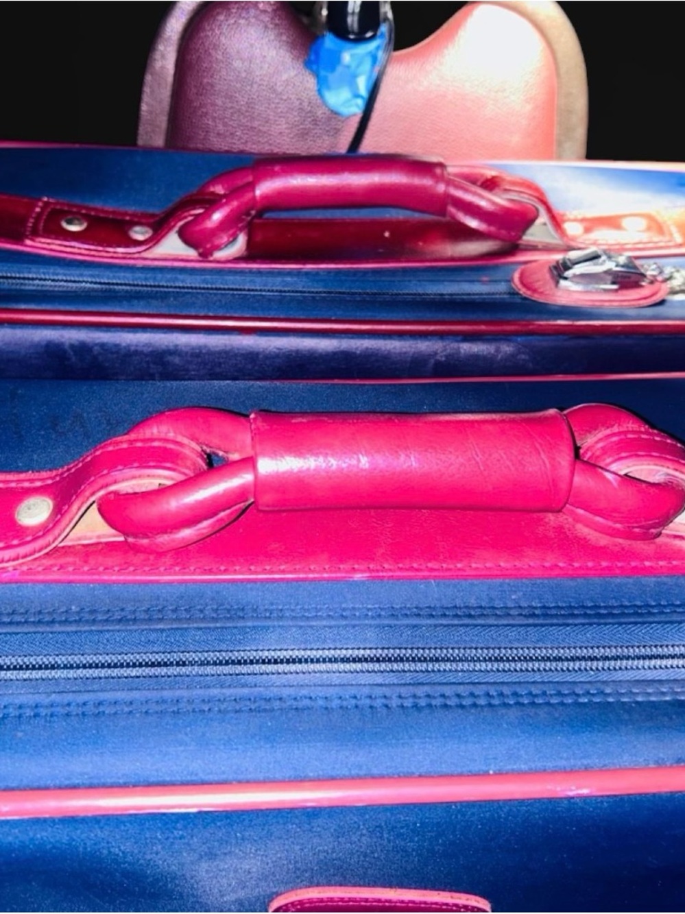 2 Vintage 1980’s American Tourister luggage suitcases with leather trim